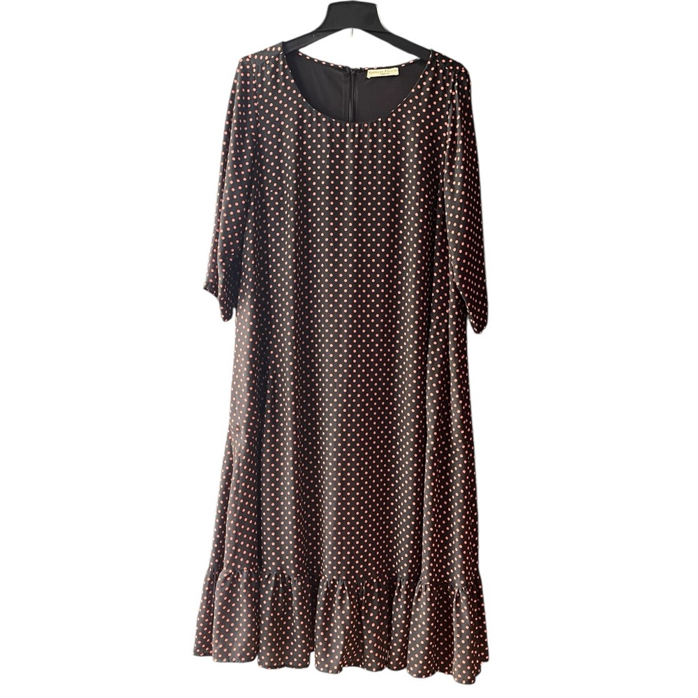 eShakti Black Midi Dress with Orange Dots